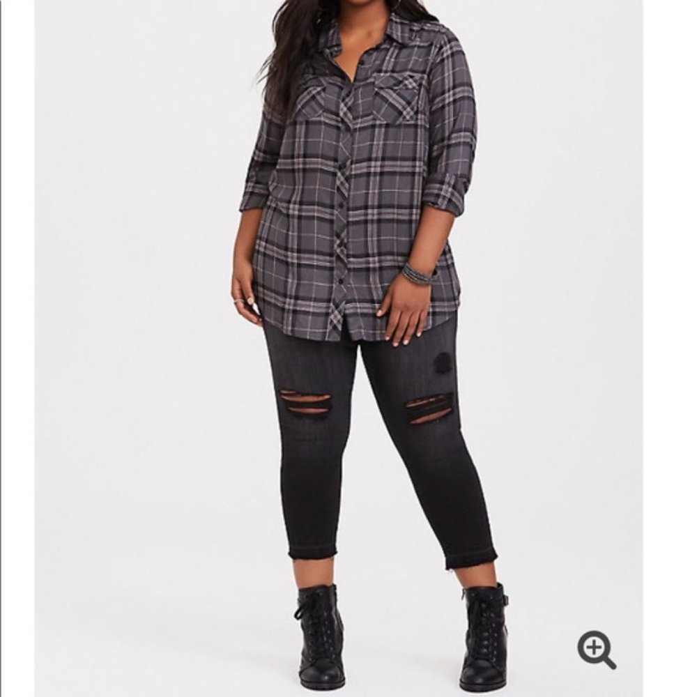 Torrid Taylor Grey Plaid Twill Camp Shirt Sz. 1X